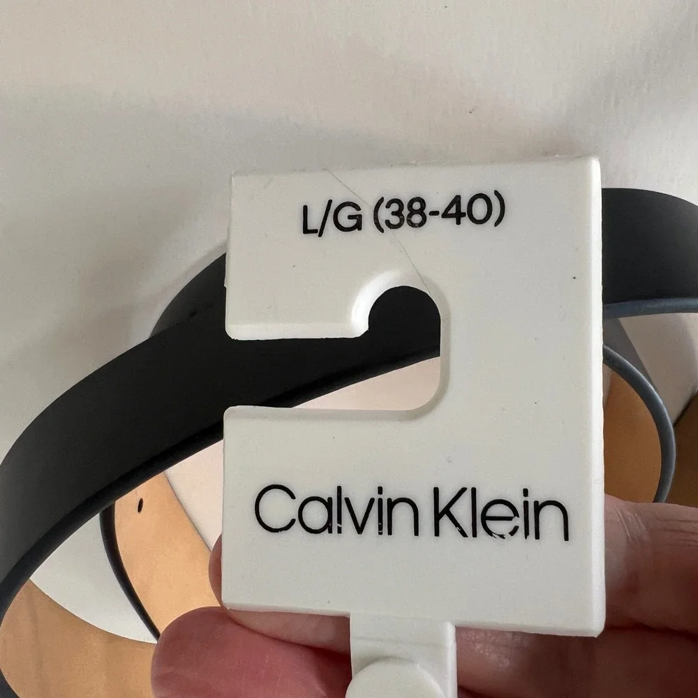 Mens Calvin Klein Black Leather Belt Silver Buckle CK Logo L 38 - 40 NWT‎